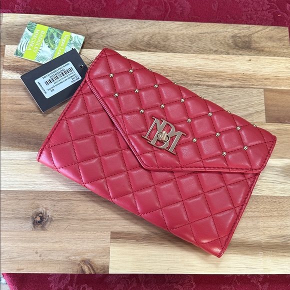 Badgley Mischka Handbags - Badgley Mischka Red Vegan Leather Quilted Crossbody Clutch NWT
